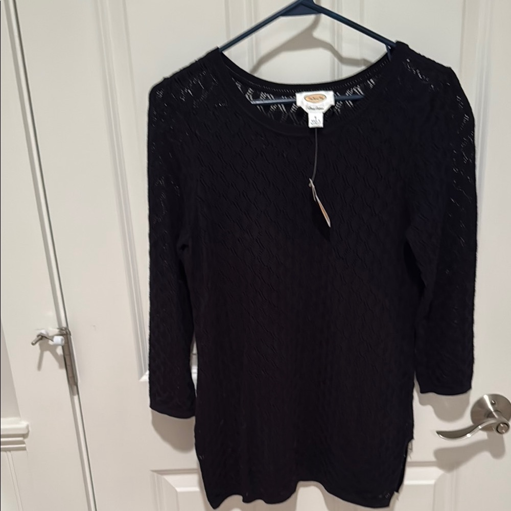 Talbots Black Textured Knit Tunic Size S NWT